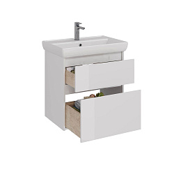 Тумба Lemark COMBI 70 см под 1 раковину, подвесная/напольная, 2 ящика, цвет корпуса, фасада: Белый г