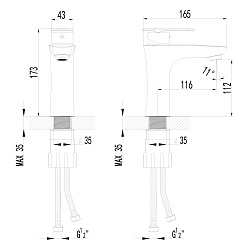 Cмеситель для раковины монолитный, хром, S0206C