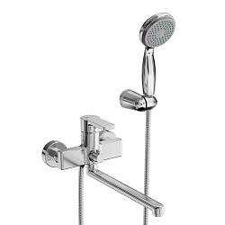 AURA Смеситель универсальный с плоским изливом 30 см,  поворотный переключатель, латунь/хром