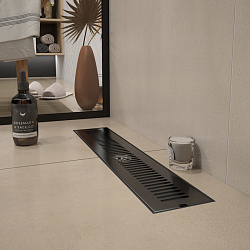 Corpa Nera Grossi/Гросси душевой трап 10х50 с сухим затвором, вертикальный выпуск, черный