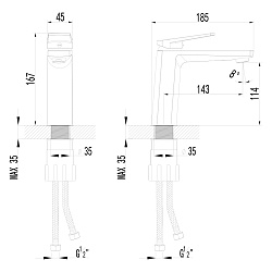 Cмеситель для раковины монолитный, хром, S2706C