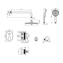 ORTUS Встраиваемый смеситель с верхним душем Ø25 см, без излива, латунь/хром, LM11329C
