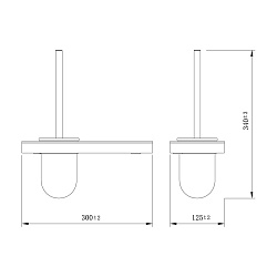 Ершик для унитаза GLASS LINE с держателем и полкой, полка 30х12,5 см, чёрный/чёрное стекло