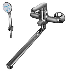 Смеситель универсальный с плоским изливом 32 см, поворотный переключатель, латунь/хром