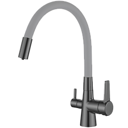 Смеситель для кухни с подключением фильтра, гибкий излив, латунь, серый/хром HB76858-3 