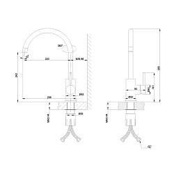 Смеситель для кухни с поворотным изливом, высота излива 24 см, длина 22 см, нерж. сталь