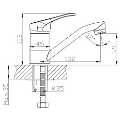 Смеситель для раковины с поворотным изливом, высота излива 7 см, длина 13 см, латунь/хром, B35-22