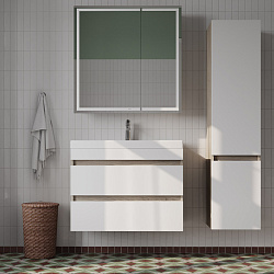 Тумба с умывальником подвесная с ящиками, 80 см, белая/под дерево, Zodiac, IDDIS, ZOD8AB0i95K подхо