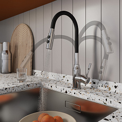 Смеситель для кухни с гибким изливом и душевой насадкой, глянцевый хром, Meal, Milardo, M01SB2FM05