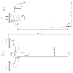 Смеситель универсальный с плоским изливом 32 см, поворотный переключатель, латунь/хром, Y35-32