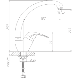 Смеситель для кухни, латунь, хром HB4103-2