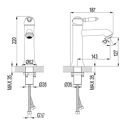 Смеситель для раковины средний, монолитный, высота излива 13 см, длина 14 см, с донным клапаном LM48