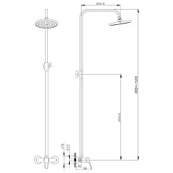 Душевая система с верхним душем Ø20 см, регулируемая высота 0,9~1,5 см, латунь/хром, B35-44