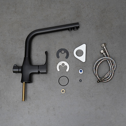 URSUS Смеситель для кухни с подключением к фильтру питьевой воды, нерж. сталь/чёрн.матовый, LM7258BL