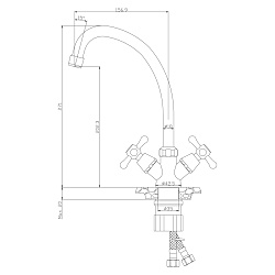 Смеситель для кухни с поворотным изливом, двуручковый, высота излива 20 см, длина 16см, латунь/хром