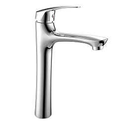 LINARA Смеситель для раковины, высокий, монолитный, высота излива 22 см, длина 14 см, латунь/хром