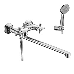 STANDARD Смеситель универсал с плоским изливом 35см, двуручк, поворотный переключатель, латунь/хром