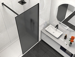 Душевая перегородка Walk-In VSW-1HS100GFB, 1000*2000, черный матовый, стекло матовое тонированное, ,