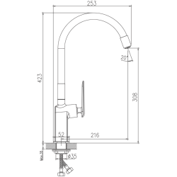 Смеситель для кухни, гибкий излив, латунь, черный/хром HB73548-7