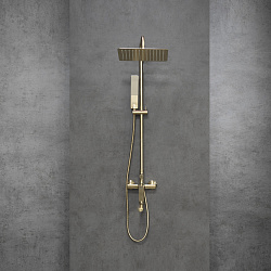 Урсус Смеситель для ванны и душа с верхней душ. лейкой "Тропич дождь", с 1-фун лейкой, мат золото