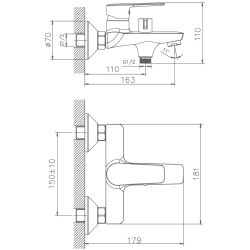 Смеситель для ванны, латунь, хром HB60563