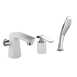 Встраиваемый смеситель на борт ванны на 3 отверстия, высота излива 14 см, длина 18 см, латунь/хром/б