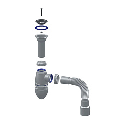 A120 CИФОН ДЛЯ ТЮЛЬПАНА, УМЫВАЛЬНИКА С ЛИТЫМ ВЫПУСКОМ 1 1/2  И С ГИБКИМ СОЕДИНЕНИЕМ д.40 х 40/50