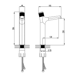 ВЫВОД PROJECT Смеситель для раковины, высокий, монолитный, кнопочный, латунь/хром