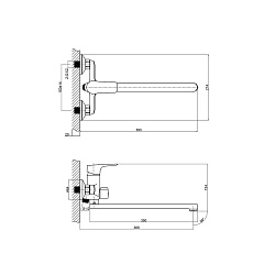 Смеситель универсальный с плоским изливом 32 см, поворотный переключатель, 3-х реж.лейка, RS31-32