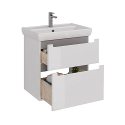 Тумба Lemark BUNO 70 см под 1 раковину, подвесная/напольная, 2 ящика, цвет планки: Серый, цвет корпу