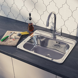 BAS53P0i77, Мойка, нерж. сталь, полир., 530*430, Basic, ID