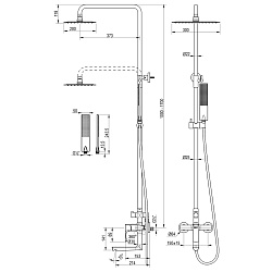 Урсус Смеситель для ванны и душа с верхней душ. лейкой "Тропич дождь", с 1-фун лейкой, мат золото
