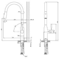 EXPERT Смеситель для кухни с вытяжным изливом, 2-х режимный аэратор, нерж. сталь