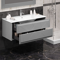 Тумба Opadiris Луиджи 120 подвесная, цвет серый матовый, вар. 2 (под раковину CeraStyle Ibiza 121)