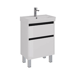 Тумба Lemark COMBI 60 см под 1 раковину, подвесная/напольная, 2 ящика, цвет планки: Чёрный, цвет кор