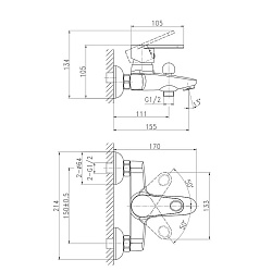 Вывод Комплект для ванной 2 в 1: смеситель и душевой гарнитур CARI