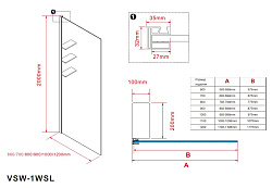 Душевая перегородка Walk-In VSW-1HWS100MRGM, 1000*2000, вороненая сталь, стекло зеркальное, , шт