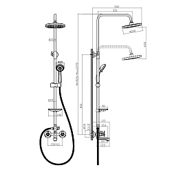Душевая система с верхним душем Ø20 см и изливом 10 см, регулируемая высота 0,9~1,6 м, латунь/хром