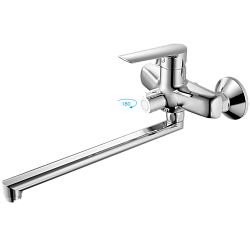Смеситель для ванны, длинный излив, силумин + силикон, патент, хром HB22198 