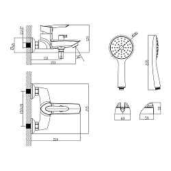 ВЫВОД MARS Смеситель для ванны с коротким изливом, поворотный переключатель, латунь/хром