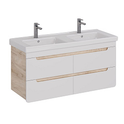 Тумба Lemark OLIVIA 125 см под 2 раковины, подвесная,4 ящика, цвет корпуса: Дуб кантри, цвет фасада: