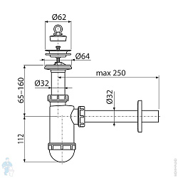 A410 CИФОН ДЛЯ ТЮЛЬПАНА, УМЫВАЛЬНИКА С ПЕРЕХОДНИКОМ 40х32  И ОТВОДОМ д.40