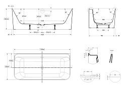 Ванна акриловая Vincea VBT-702-1700, 1700*800*585, цвет белый, щелевой перелив, слив белый, , шт