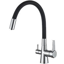 Смеситель для кухни с подключением фильтра, гибкий излив, латунь, черный/хром HB76858-7