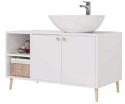 DREJA.eco Тумба LUNO, 100 см, напольная, 2 дв., 2 откр.полки, белый глянец, под ум. Триумф