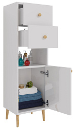 DREJA.eco Шкаф LUNO, 35 см, напольный, правый,  1дв., 2 ящ., 1 откр. полка, белый глянец