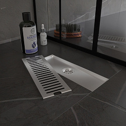 Corpa Nera Grossi/Гросси душевой трап 10х30 с сухим затвором, вертикальный выпуск, нержавеющая сталь