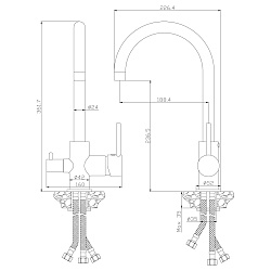 Смеситель для кухни с подключением к фильтру питьевой воды, высота излива 24 см, длина 19 см, латунь