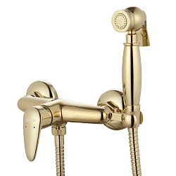 Смеситель настенный с гигиеническим душем, латунь/золото
