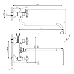 Смеситель универсальный с круглым изливом 35 см, двуручковый, поворотный перекл, латунь/хром, G02-84